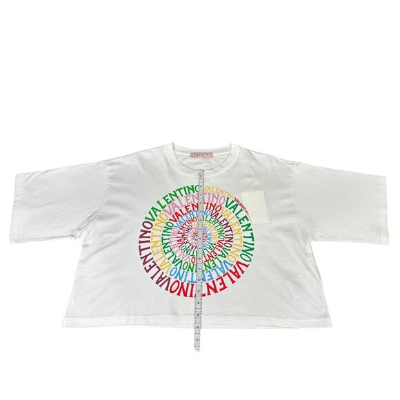 Valentino Loop Jersey Cropped T-Shirt Logo Size M NWT - Picture 6 of 7